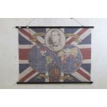 Hanging Banner with wooden rails having an image of the Coronation of King Edward VIII, 100cm wide