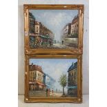 Burnett, Two Mid century Oil Paintings on Canvas of French Parisian Street Scenes, both signed, 39cm