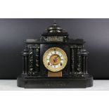 Victorian Architectural Slate and Marble Mantle Clock, the gilt and enamel dial with Roman numerals,