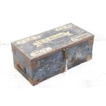 World War II Air Ministry Pine and Metal Bound Box, the hinged lid with painted name and number,