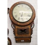 Victorian Walnut Inlaid Drop Dial Wall Clock, 8 day, the circular face with Roman numerals, 70cm