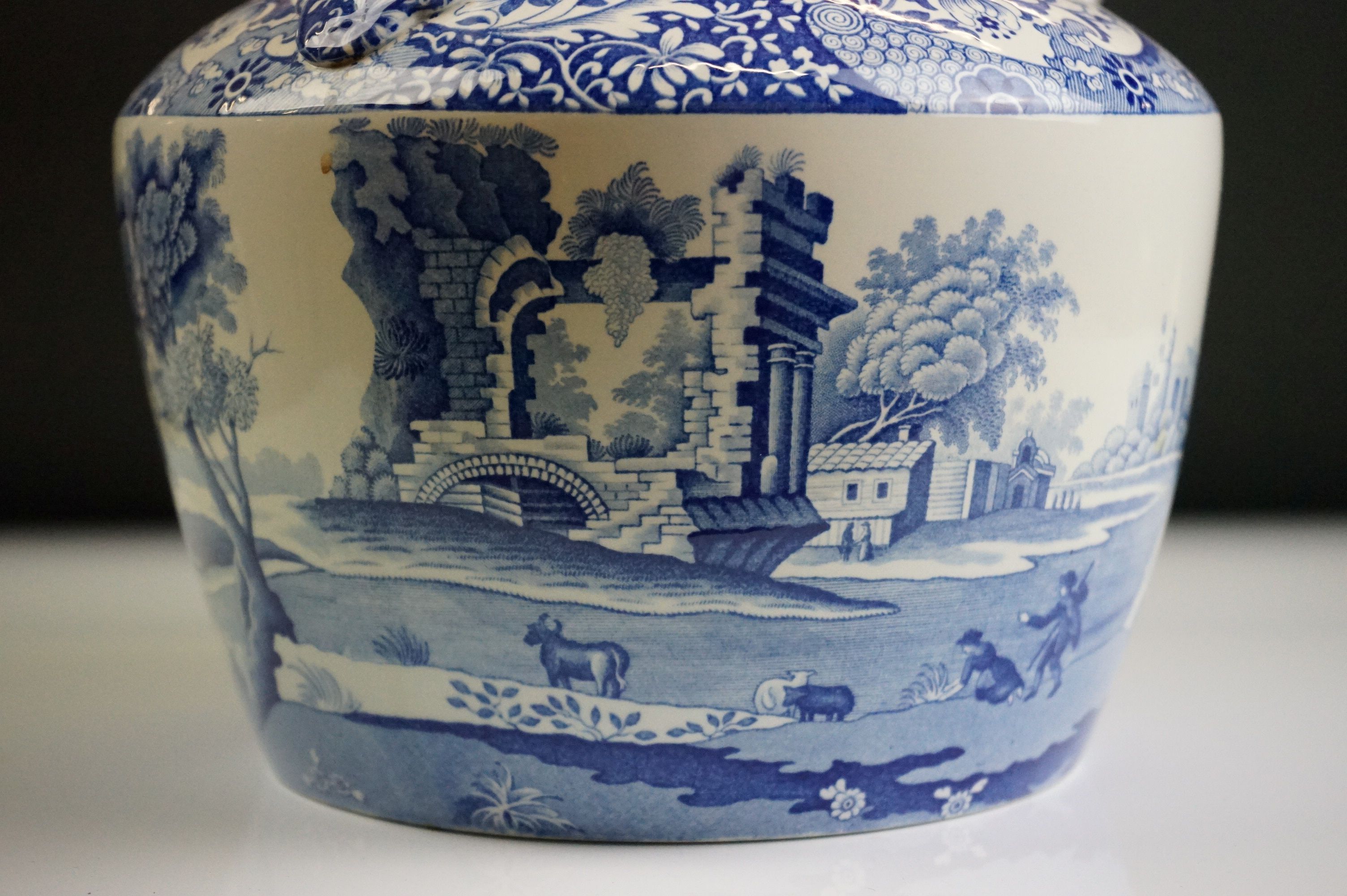 Large Spode Blue & White Italian pattern ceramic kettle & cover, 31cm high - Image 12 of 16