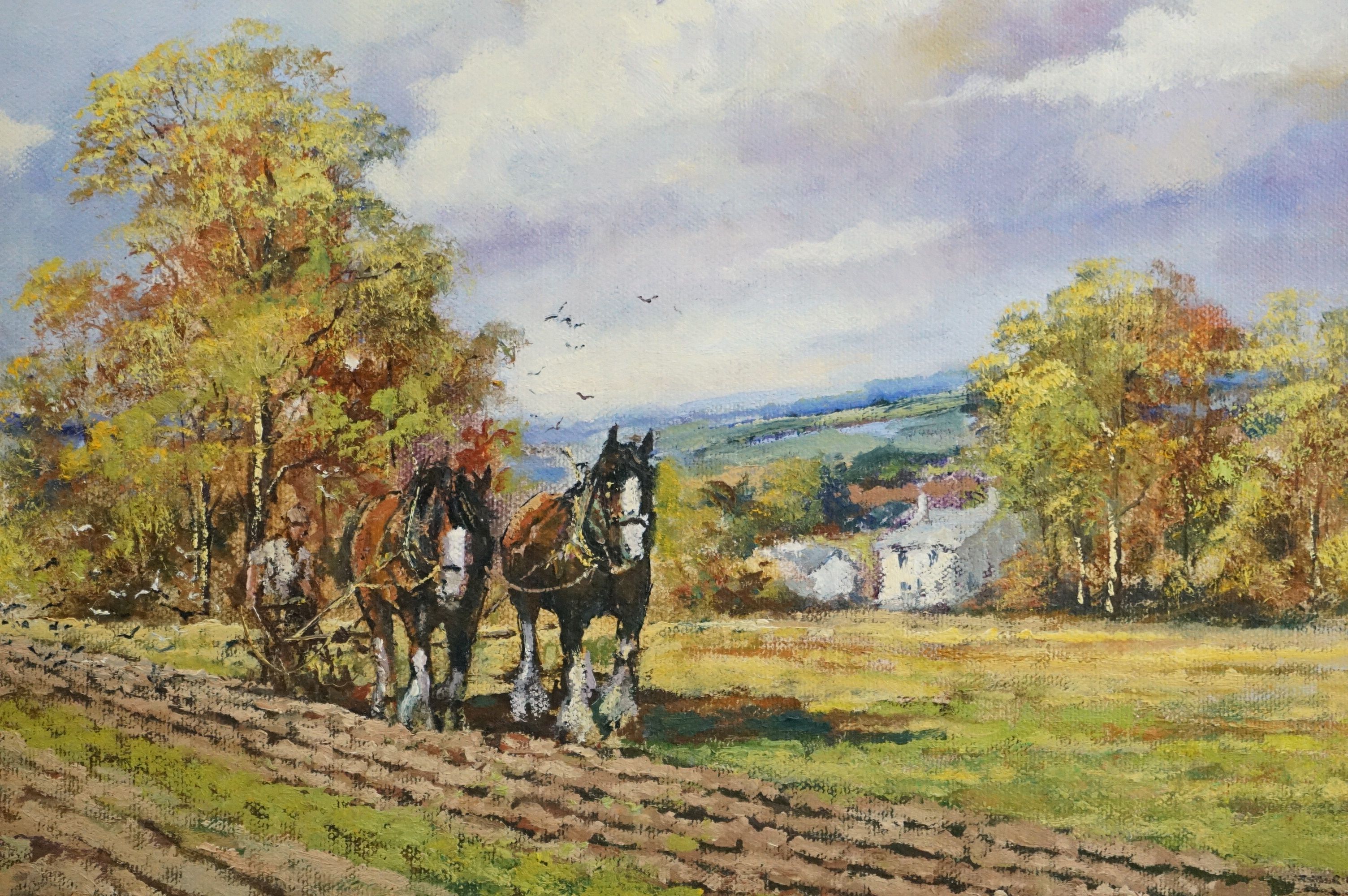 Alan King (British contemporary) Pair of Oil Paintings on Canvas of Shire Horses titled Devon - Image 2 of 16