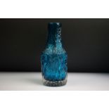 Whitefriars Bottle Vase in Kingfisher Blue, pattern no. 9730, from Geoffrey Baxter's textured