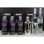 A collection of bottled vodka to include Iordanov, Absolute and Belvedere examples.