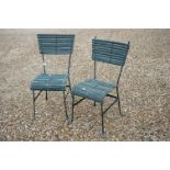 Pair of Green Painted Wooden Slatted and Metal Frame Garden Chairs