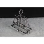 Novelty silver plated cricket interest 6-division toast rack, with bars modelled as cricket stumps &
