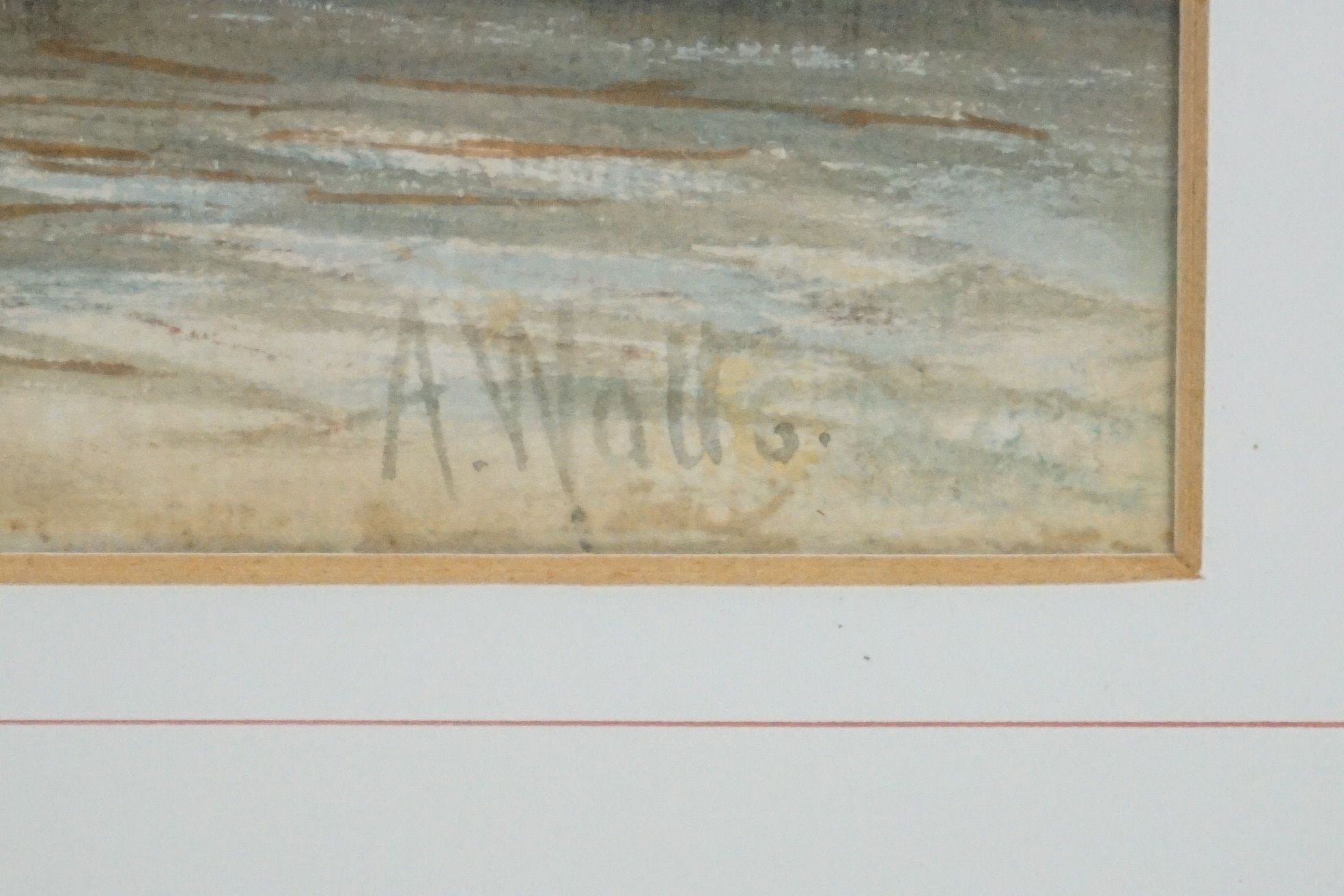 Amy Watts, 19th century, a tranquil rural river scene with figures and sheep, label to verso ( - Image 7 of 8