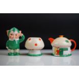 Shelley Mabel Lucie Attwell three-part ' Boo Boo ' tea set, Rd no. 724421, comprising a cottage-