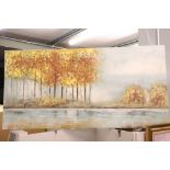 Large Contemporary Oil Painting on Canvas of Trees by a River, 70cm x 140cm