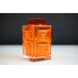 Whitefriars ' Greek Key ' pattern Tangerine vase, pattern no. 9815, 11cm high