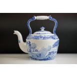 Large Spode Blue & White Italian pattern ceramic kettle & cover, 31cm high