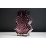 Whitefriars Aubergine Double Diamond Vase, from Geoffrey Baxter's textured glass range, pattern