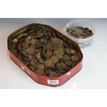 Box of mixed coinage, copper, silver etc, weight over 7kg