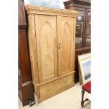 19th century Pine Wardrobe, the two panel doors opening to a hanging space with hooks and rail and