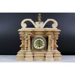 Late 19th / early 20th century onyx mantle clock, of architectural form with column support, gilt