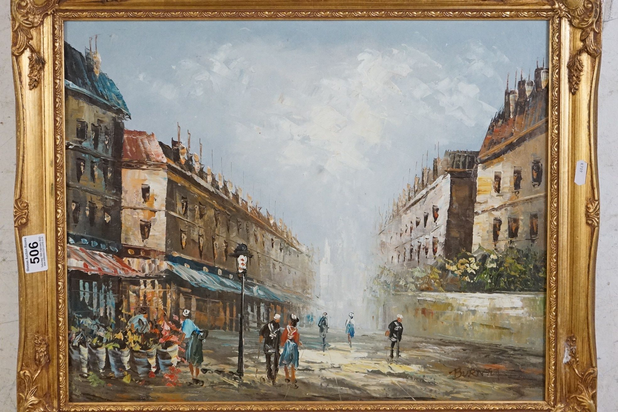 Burnett, Two Mid century Oil Paintings on Canvas of French Parisian Street Scenes, both signed, 39cm - Image 2 of 16