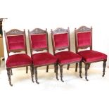 Set of Four Late 19th / Early 20th century Dining Chairs with upholstered back panels and seats
