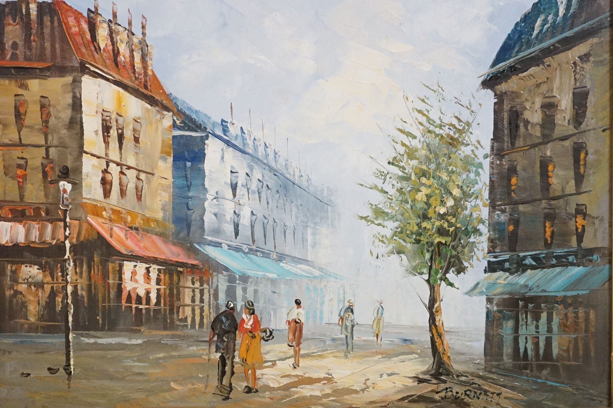 Burnett, Two Mid century Oil Paintings on Canvas of French Parisian Street Scenes, both signed, 39cm - Image 9 of 16