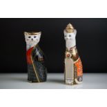 Two Royal Crown Derby ' Royal Cats ' paperweights to include Siamese (22cm high) and Pearly King (