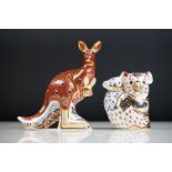Two Royal Crown Derby paperweights to include an Australian Collection Kangaroo (15cm high) and a