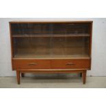 Mid century Retro Teak Side Cabinet with two glass sliding doors over two drawers, possibly G