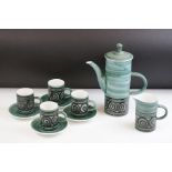 Rye Pottery part Coffee Set comprising Coffee Pot, Milk Jug, Four Coffee Cans (one cracked) and Four