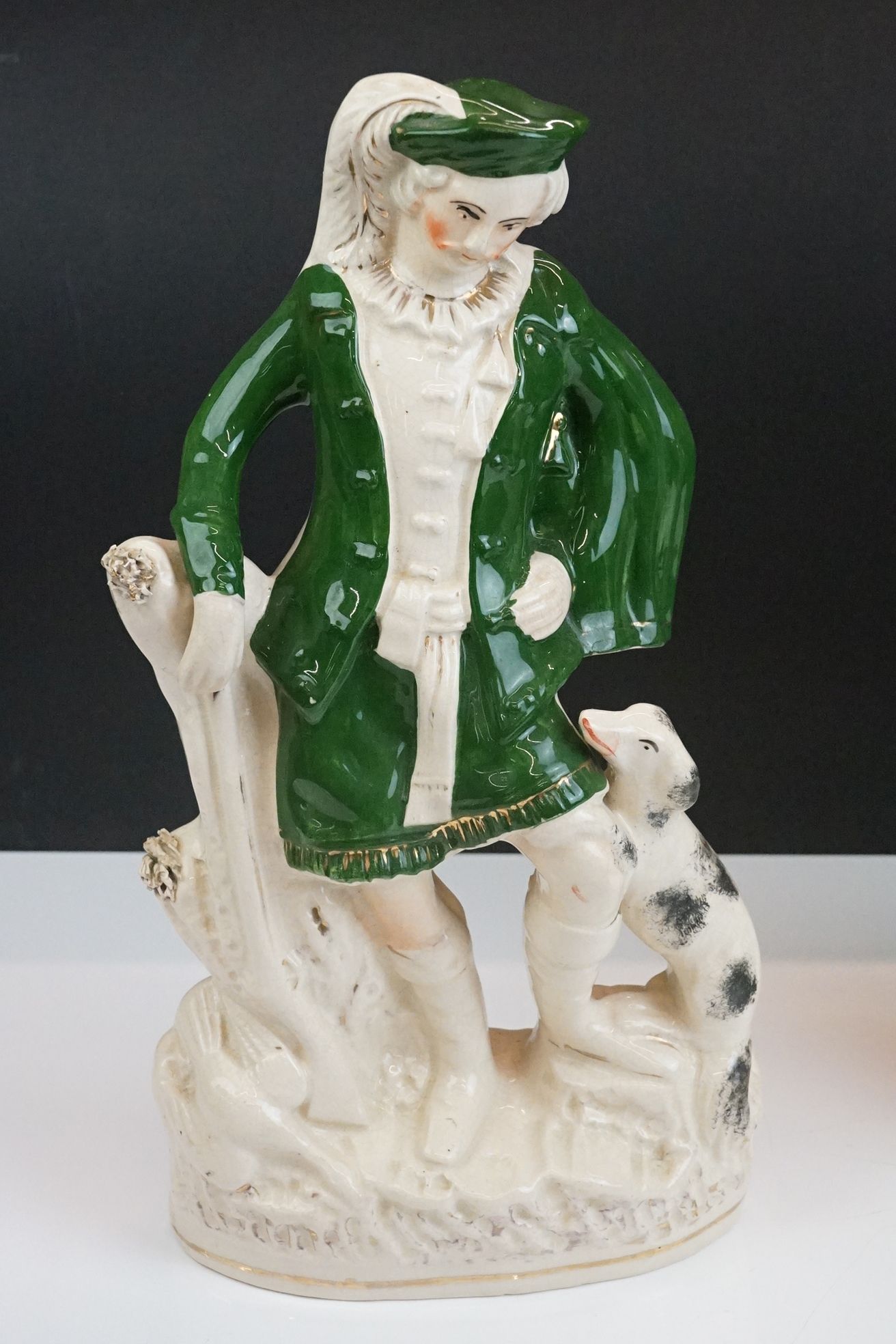 Two Staffordshire Figures of Bonnie Prince Charlie both wearing green jackets, 38cm high together - Image 4 of 13