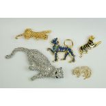 Collection of Wild Cat Brooches including a Large Crystal Panther Brooch
