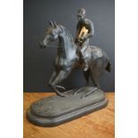 After Charles Valton, Bronze Figure of a Jockey riding a galloping Race Horse, signed to base C