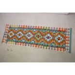 Hand Knotted Woolen Chobi Kilim Runner, 196cm x 65cm