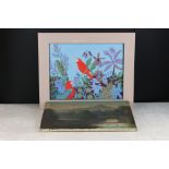 Gwen Johns (Bath artist, 20th century) Oil on Board titled Parrots, signed, 35cm x 43cm, framed