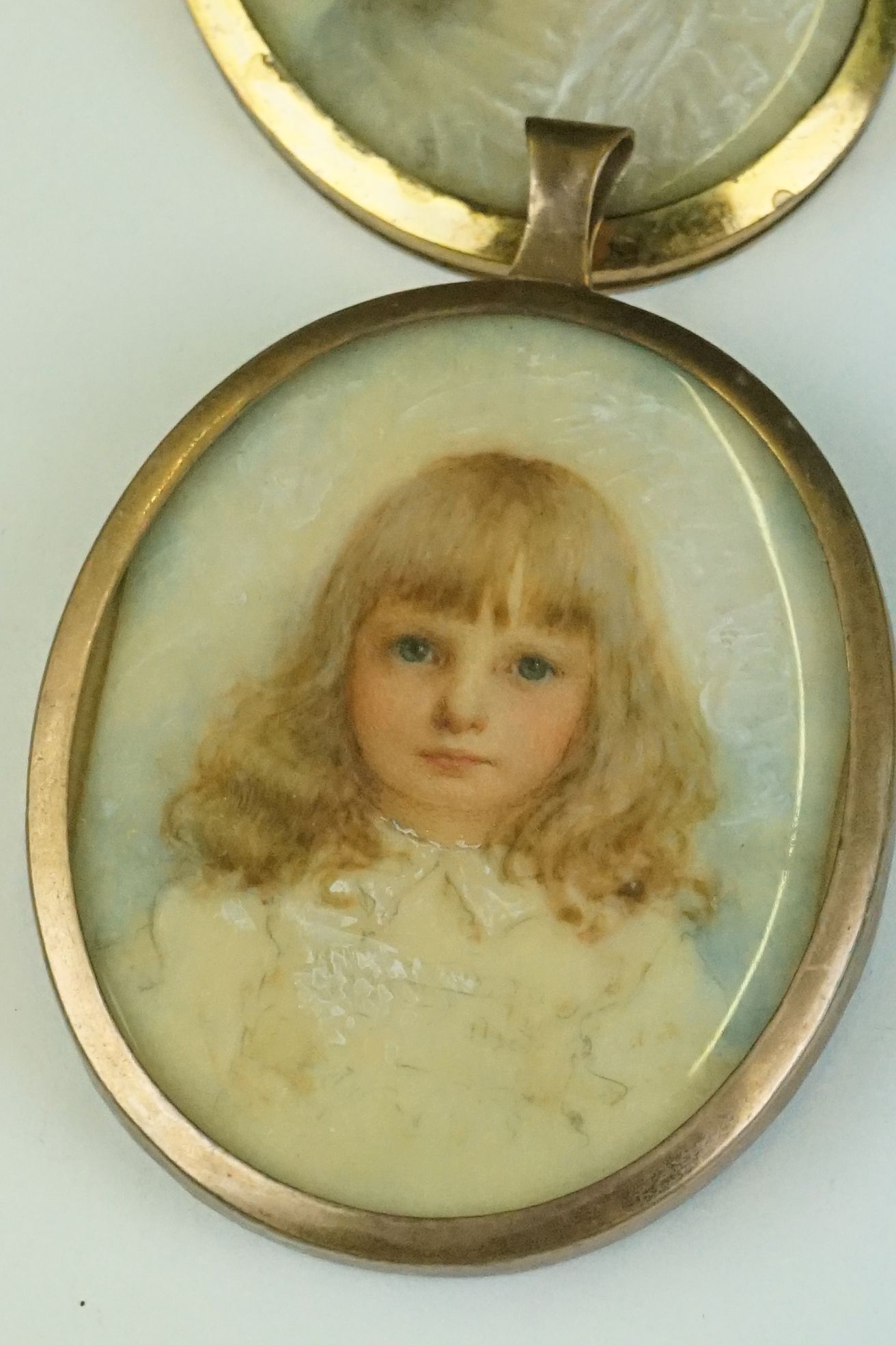 Two hand painted miniature portraits in yellow metal frames. - Image 2 of 4
