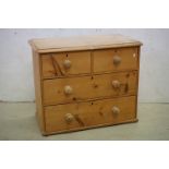 19th century Pine Chest of Two Short over Two Long Drawers, 83cm wide x 45cm deep x 69cm high