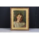 Late 19th / Early 20th century Oil Painting Portrait of a Young Girl, 30cm x 22cm, gilt framed