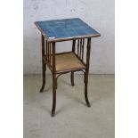 Late 19th / Early 20th century Bamboo Square Table with Turquoise Blue Tiled Top, 41cm wide x 70cm