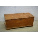 19th century Pine Blanket Box with iron carrying handles, 89cm wide x 33cm high