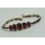 Silver Gilded CZ and Rubilite Bracelet