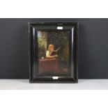 Late 19th / Early 20th century Oil on Canvas of a Girl sat reading a book, 21cm x 15cm, framed