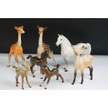 Collection of Seven Beswick Animals including Two Giraffe Calves model 853, Grey Welsh Mountain Pony