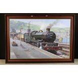 Mike Jeffries (B.1939) Oil Painting on Canvas of Railway Steam Train Locomotive titled to verso '
