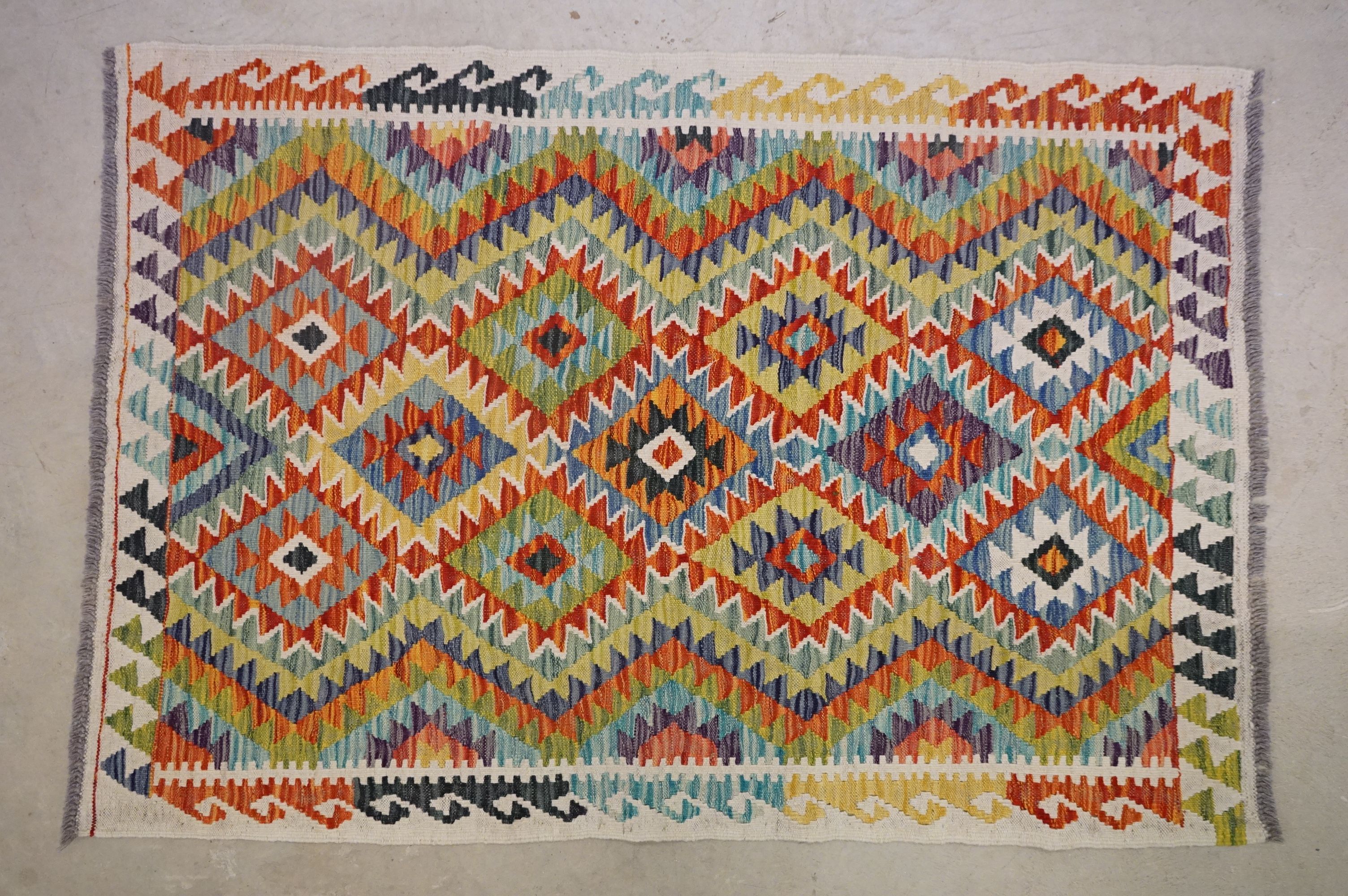 Hand Knotted Woolen Chobi Kilim Rug, 148cm x 100cm