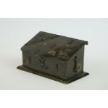 19th century Metal Matchbox / Snuff Box in the form of a Casket with sloping lid and embossed
