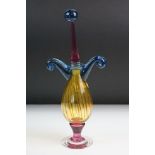 Studio Coloured Glass ' Jester ' Scent Bottle signed to base P Kemp 97, 29cm high