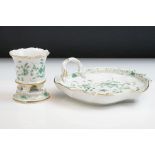 Meissen Porcelain Vase and Leaf Shaped Dish, 20cm long decorated in the Green Indian pattern, blue