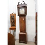 18th century Oak Longcase Clock, 8 day, the brass dial and silvered chapter ring with Roman