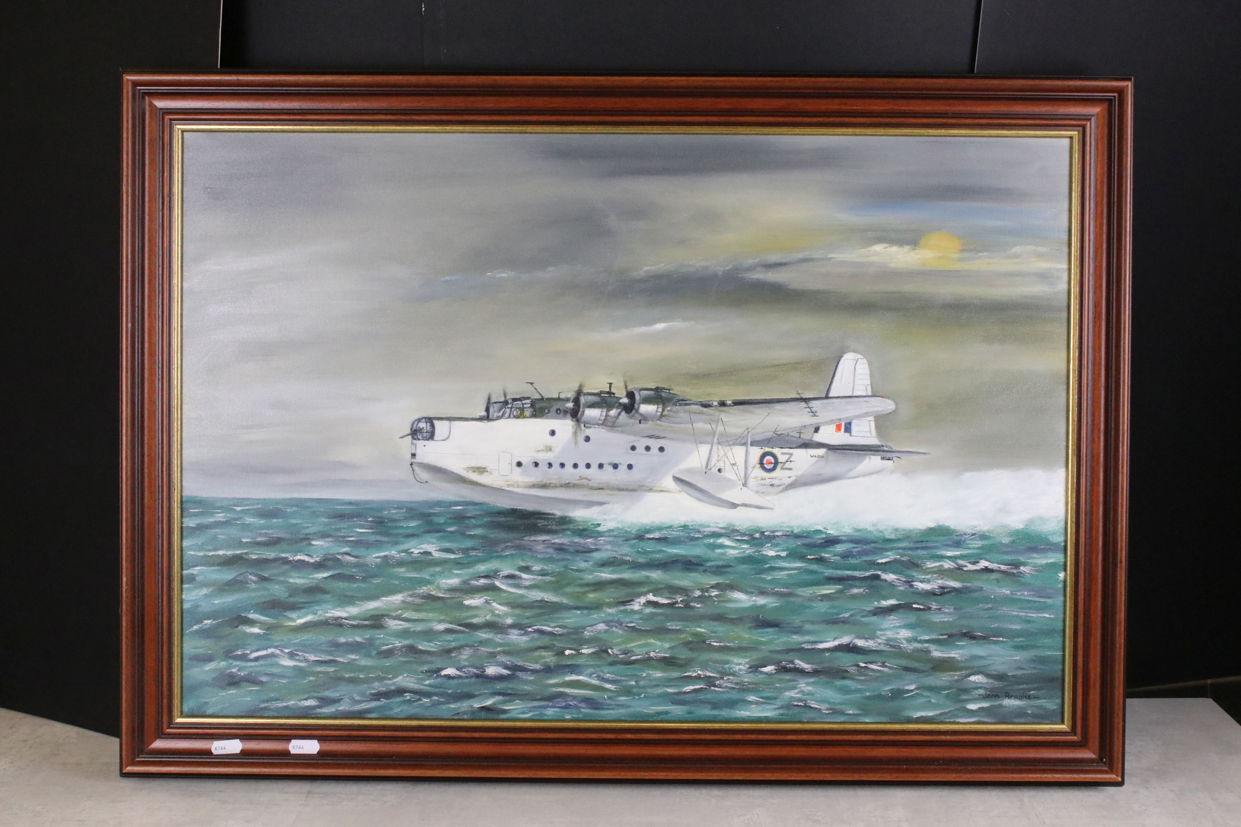 John Brooks (20th century) Oil Painting on Canvas of a Sunderland Flying Boat, signed lower right, - Image 7 of 12