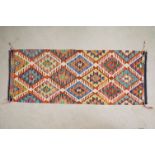 Hand Knotted Woolen Chobi Kilim Runner, 152cm x 60cm