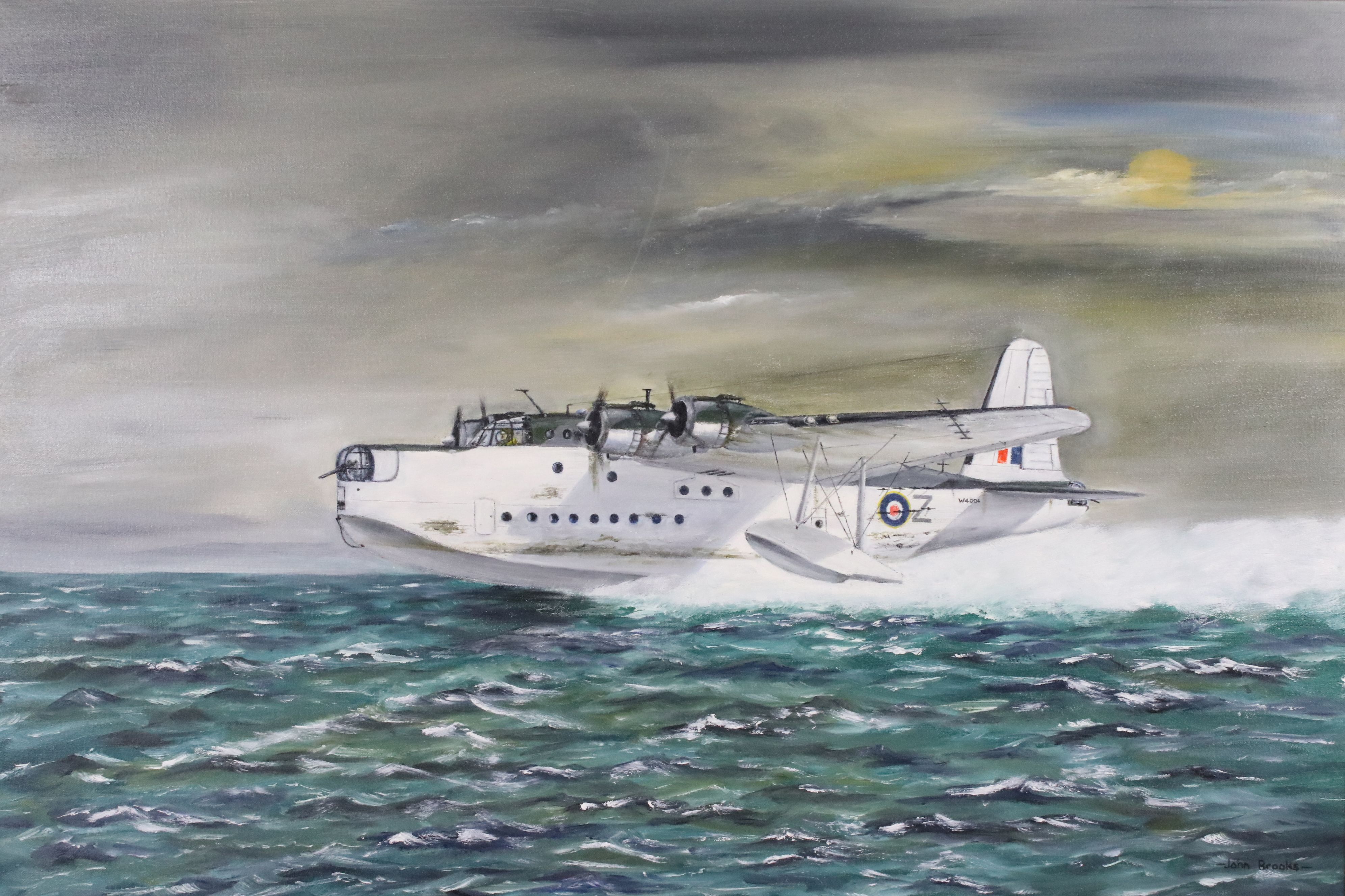 John Brooks (20th century) Oil Painting on Canvas of a Sunderland Flying Boat, signed lower right, - Image 8 of 12