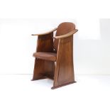 Art Deco 1930's Oak Cinema style Chair with brown fabric covered back and seat, 57cm wide x 86cm